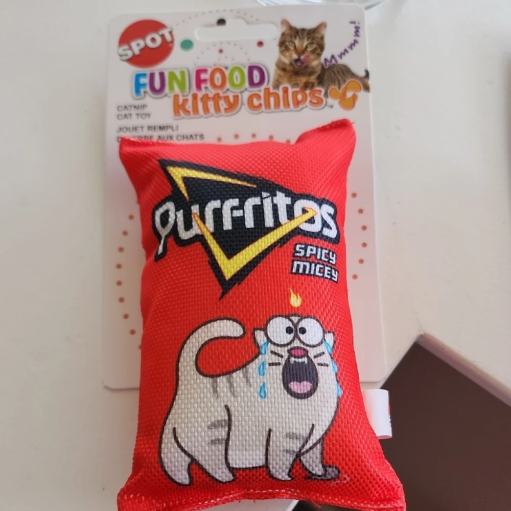 Fun Food Kitty Chips Catnip Toy - Red (2 Toys). 5.2 Inx 3.2 In